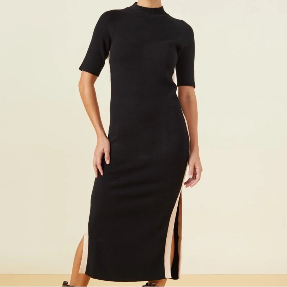 Monrow Black Supersoft Color Block Knit Sweater Dress Size L